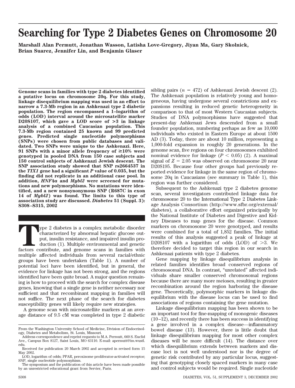 Searching for Type 2 Diabetes Genes on Chromosome 20