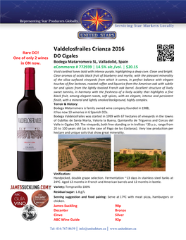 Valdelosfrailes Crianza 2016 Rare DO! One of Only 2 Wines DO Cigales in on Now