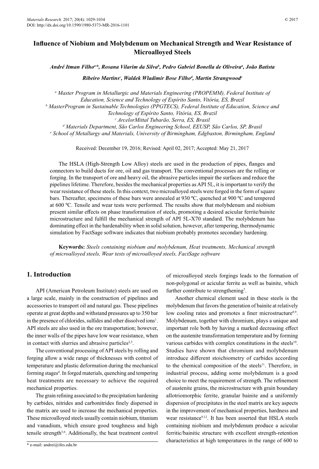 Influence of Niobium and Molybdenum on Mechanical Strength and Wear Resistance of Microalloyed Steels