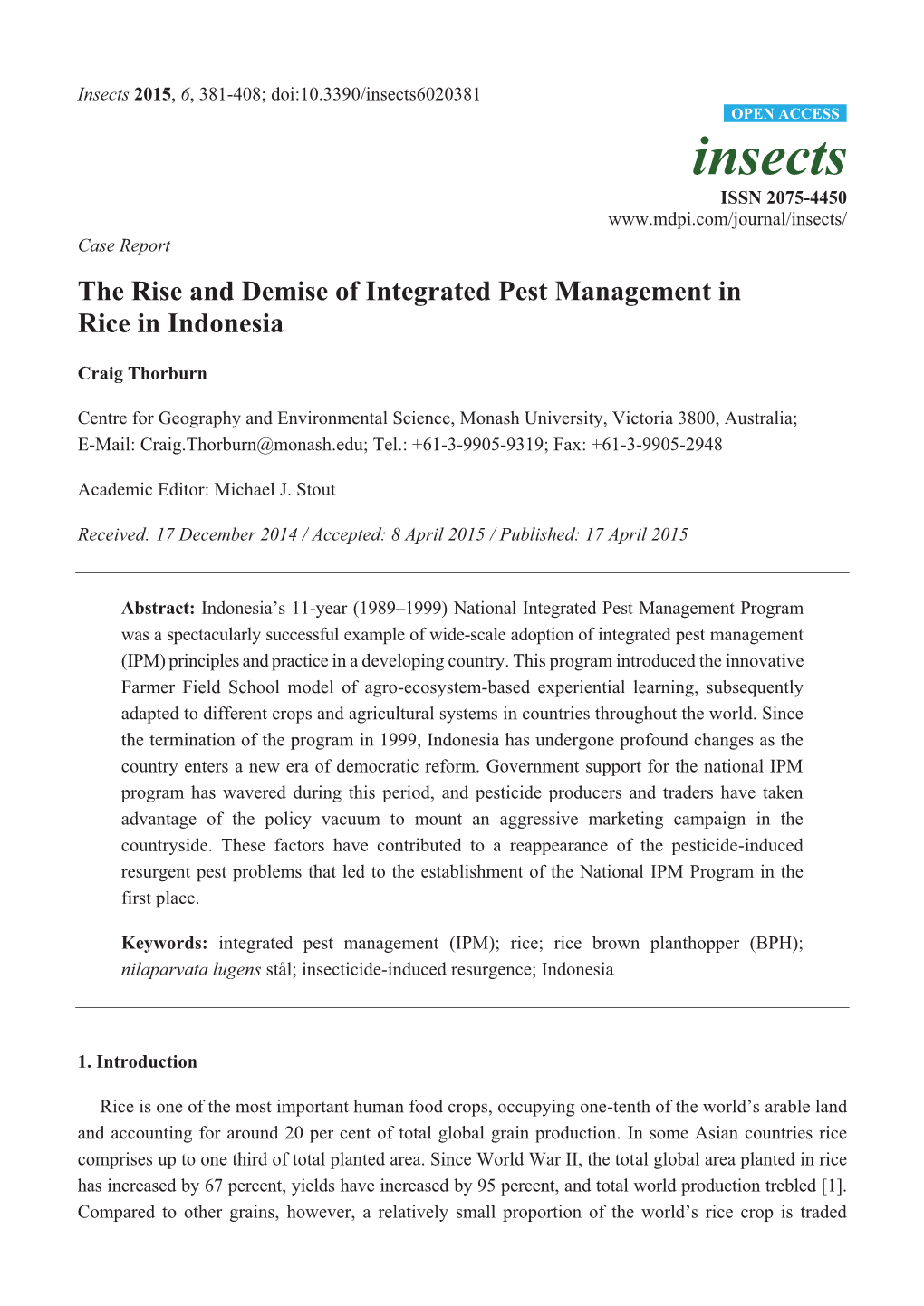 The Rise and Demise of Integrated Pest Management in Rice in Indonesia