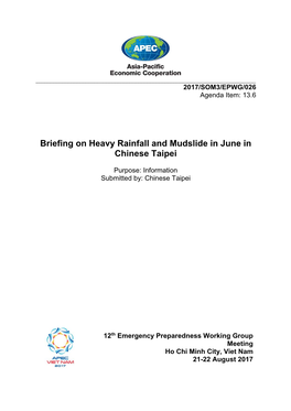 Briefing on Heavy Rainfall and Mudslide in June in Chinese Taipei