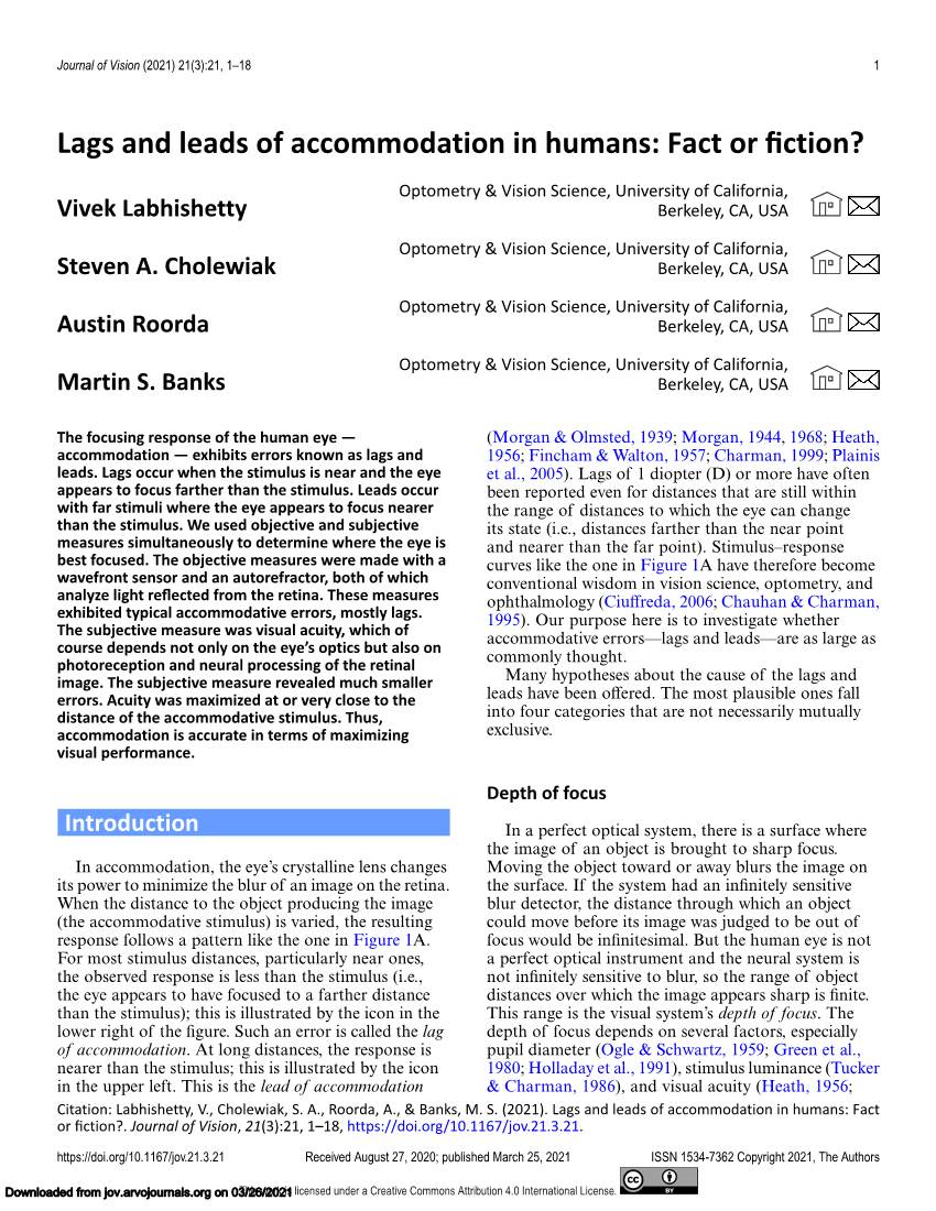 Lags and Leads of Accommodation in Humans: Fact Or ﬁction?