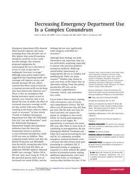 Decreasing Emergency Department Use Is a Complex Conundrum Rustin B