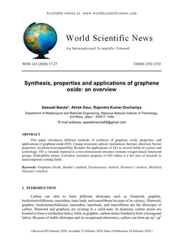 Synthesis, Properties and Applications of Graphene Oxide: an Overview