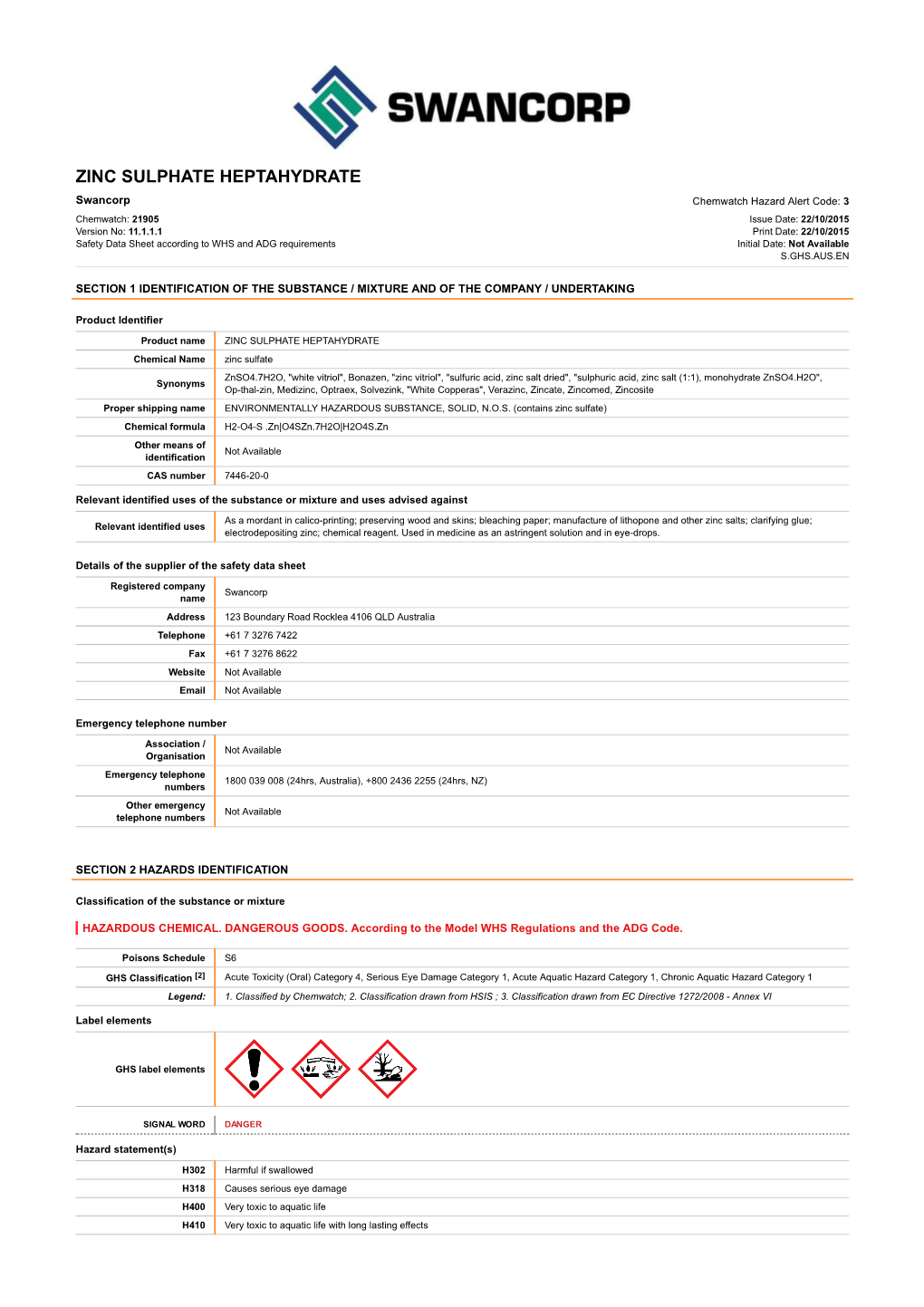 Zinc Sulphate Heptahydrate