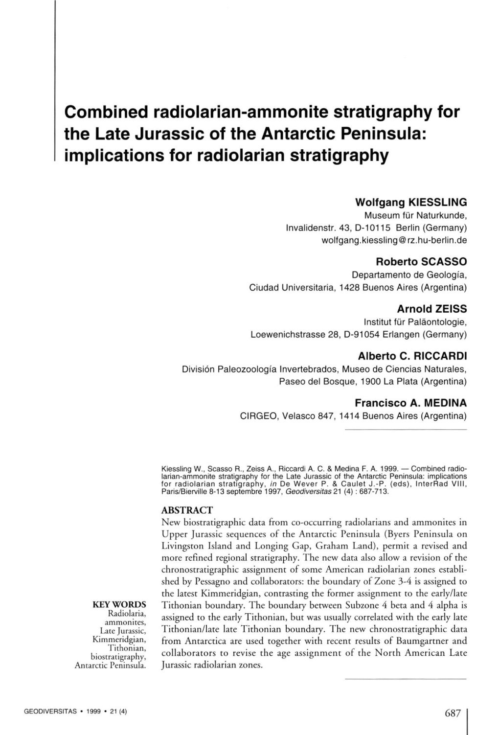 Combined Radiolarian-Ammonite Stratigraphy for the Late Jurassic of the Antarctic Peninsula: Implications for Radiolarian Stratigraphy