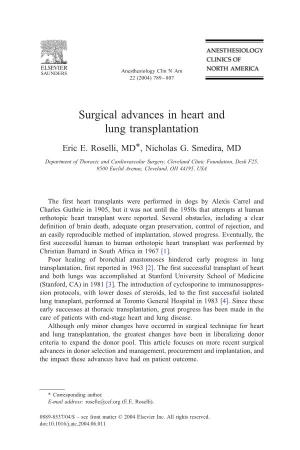 Surgical Advances in Heart and Lung Transplantation