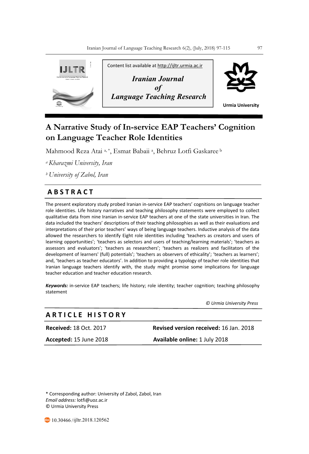 A Narrative Study of In-Service EAP Teachers' Cognition on Language