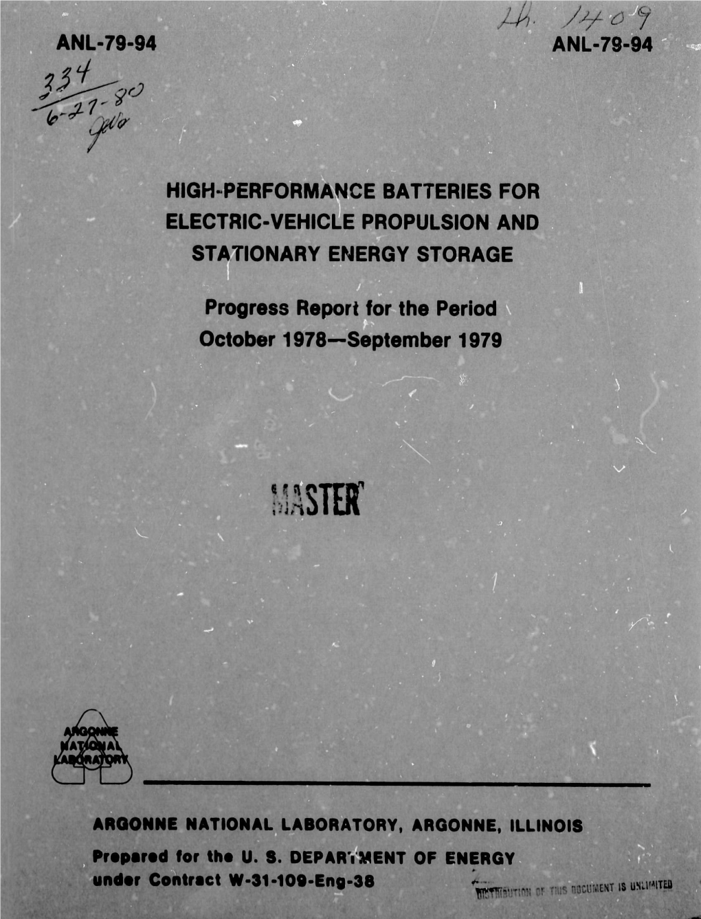 Anl-79-94 High-Performance Batteries for Stationary