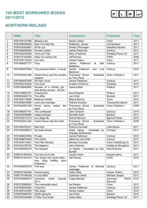 100 Most Borrowed Books 2011/2012 Northern Ireland