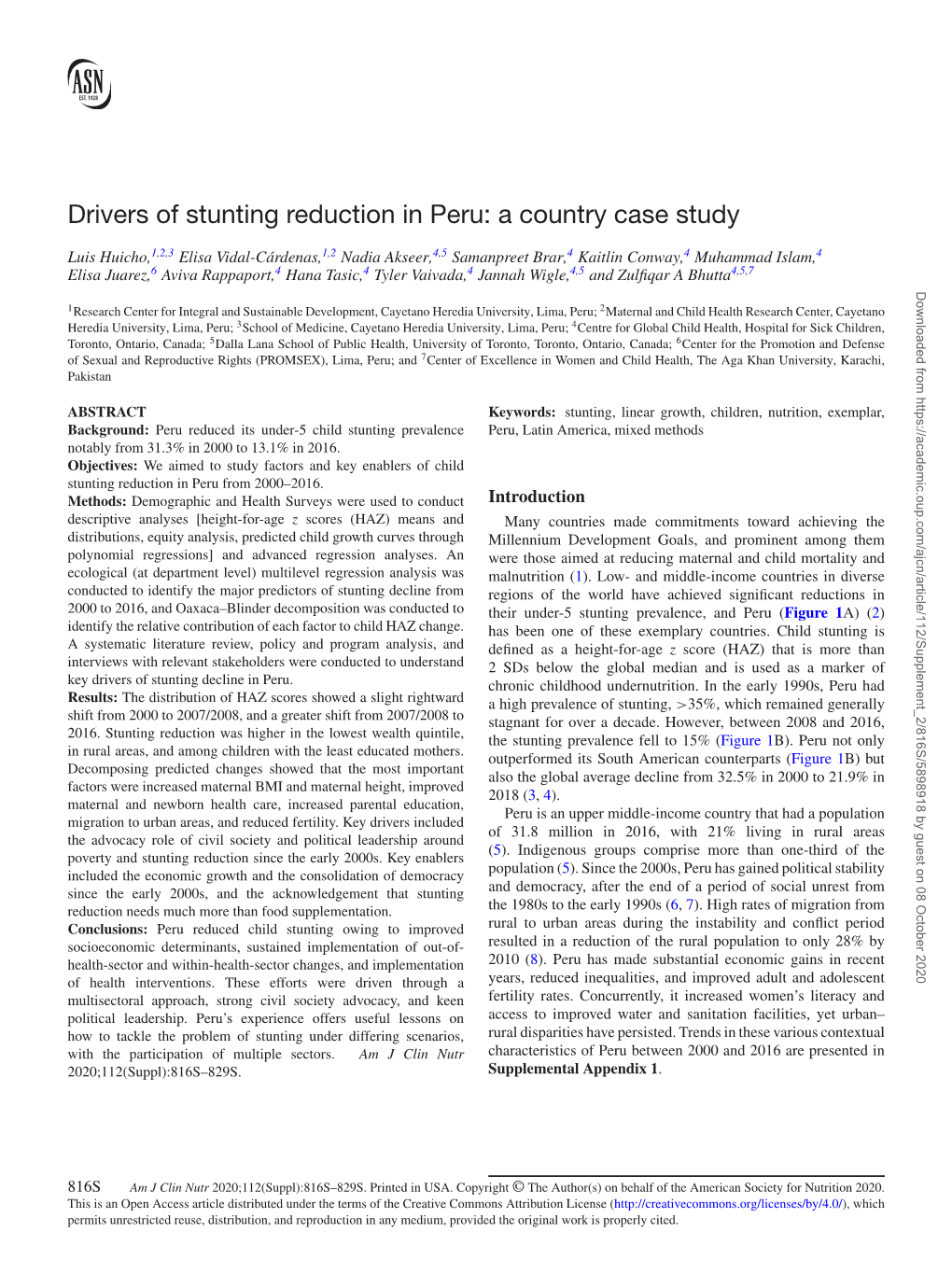 Drivers of Stunting Reduction in Peru: a Country Case Study