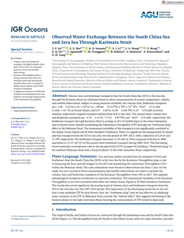 Observed Water Exchange Between the South China Sea and Java Sea