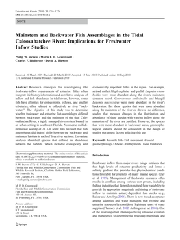 Mainstem and Backwater Fish Assemblages in the Tidal Caloosahatchee River: Implications for Freshwater Inflow Studies