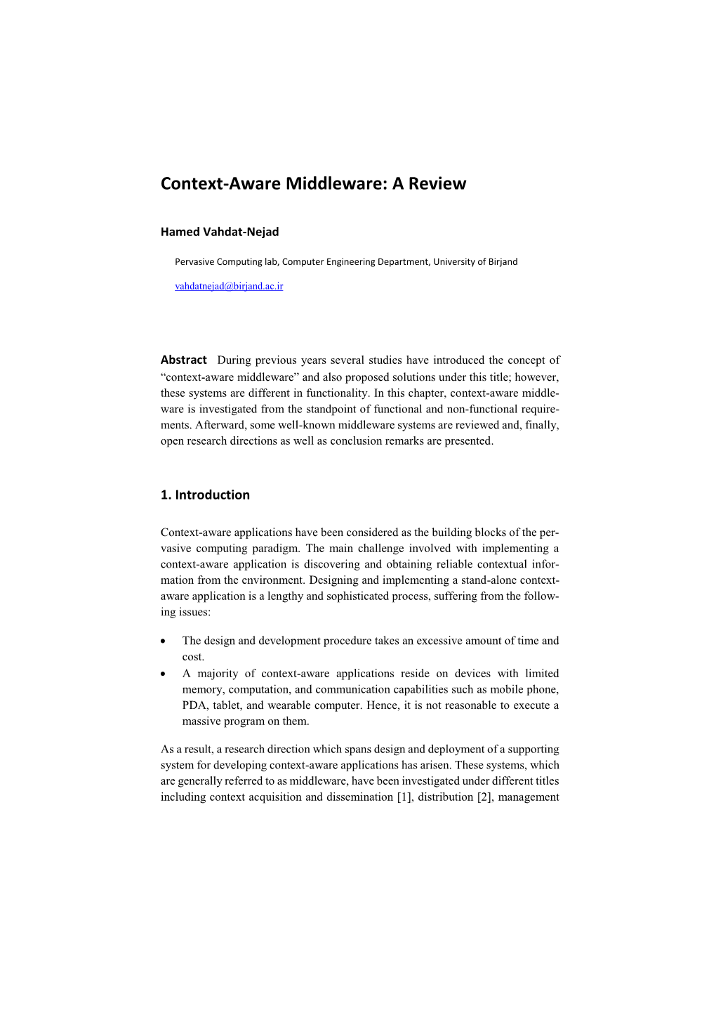 Context-Aware Middleware: a Review