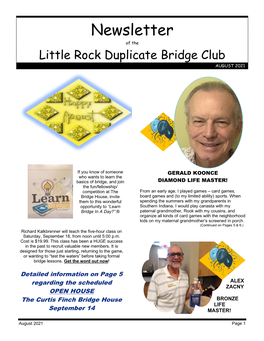 Newsletter of the Little Rock Duplicate Bridge Club AUGUST 2021