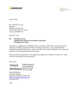 Patrick Mcmahon Technical Manager Regulatory Research and Records Patrick.Mcmahon@Enbridge.Com (519) 436-5325