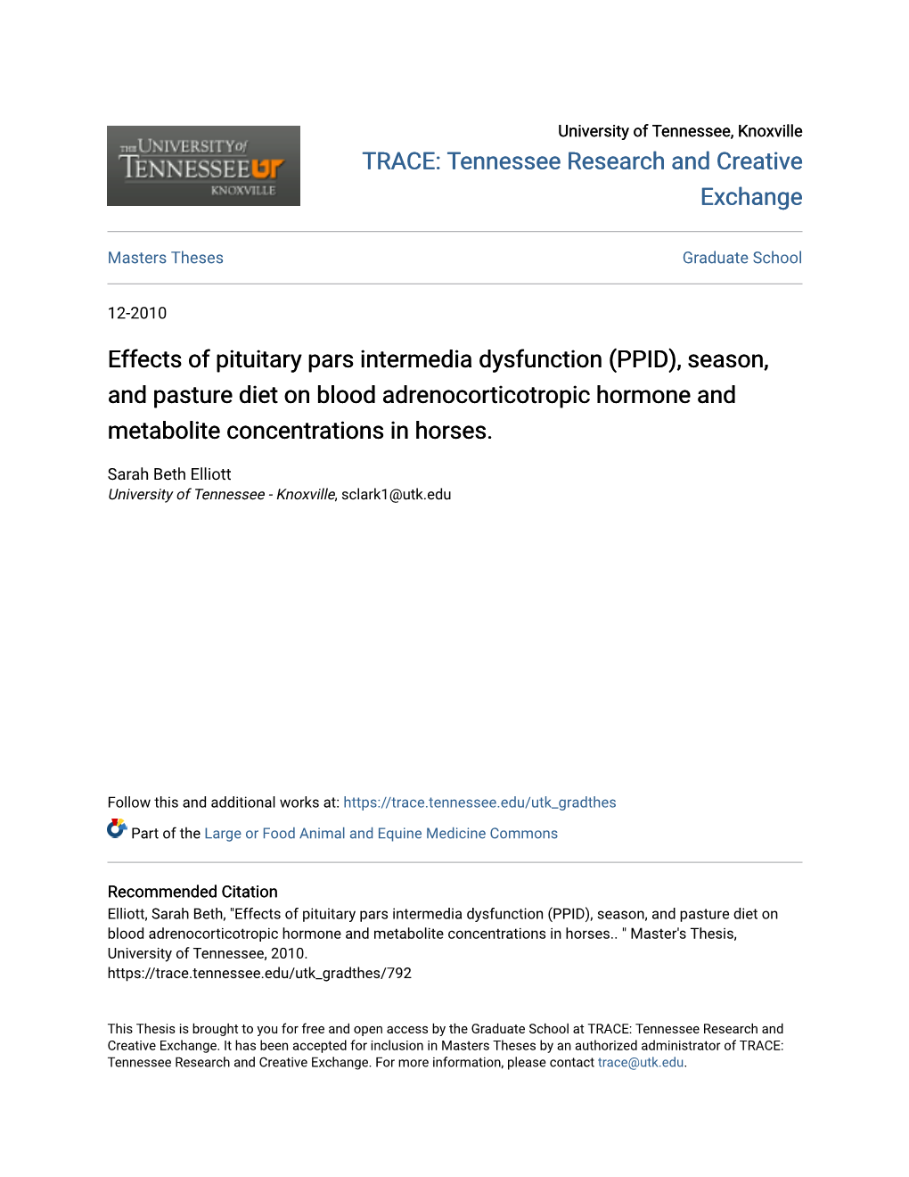 PPID), Season, and Pasture Diet on Blood Adrenocorticotropic Hormone and Metabolite Concentrations in Horses