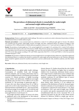 The Prevalence of Abdominal Obesity Is Remarkable for Underweight and Normal Weight Adolescent Girls*