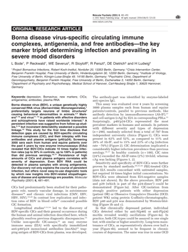 Borna Disease Virus-Specific Circulating Immune Complexes