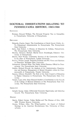 Doctoral Dissertations Relating to Pennsylvania History, 1965-1966