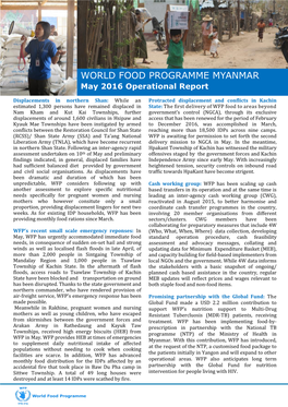 WORLD FOOD PROGRAMME MYANMAR May 2016 Operational Report