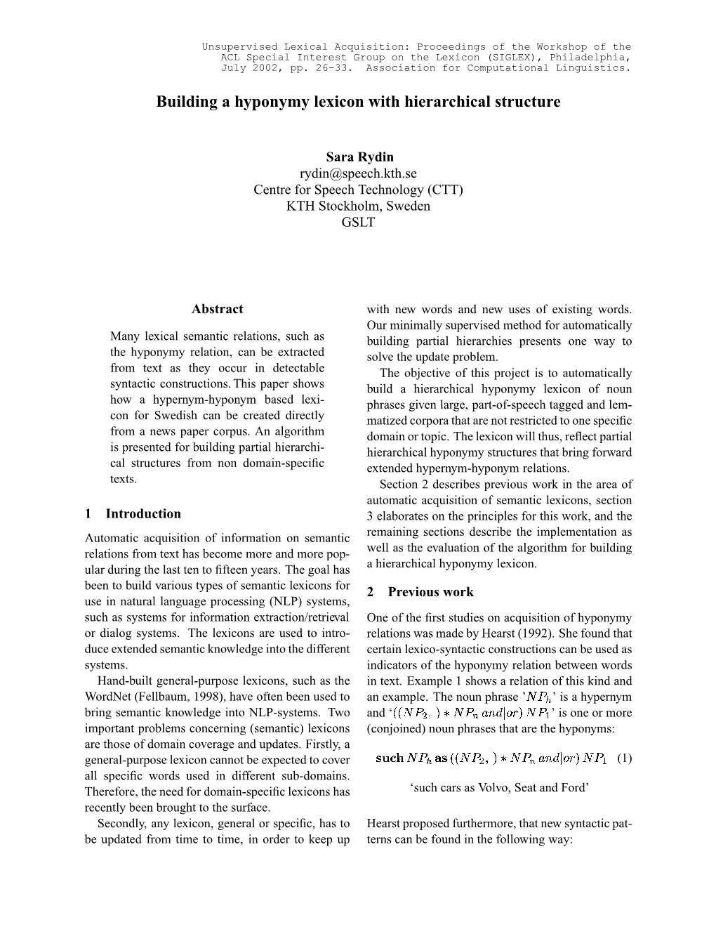 Building a Hyponymy Lexicon with Hierarchical Structure Nph