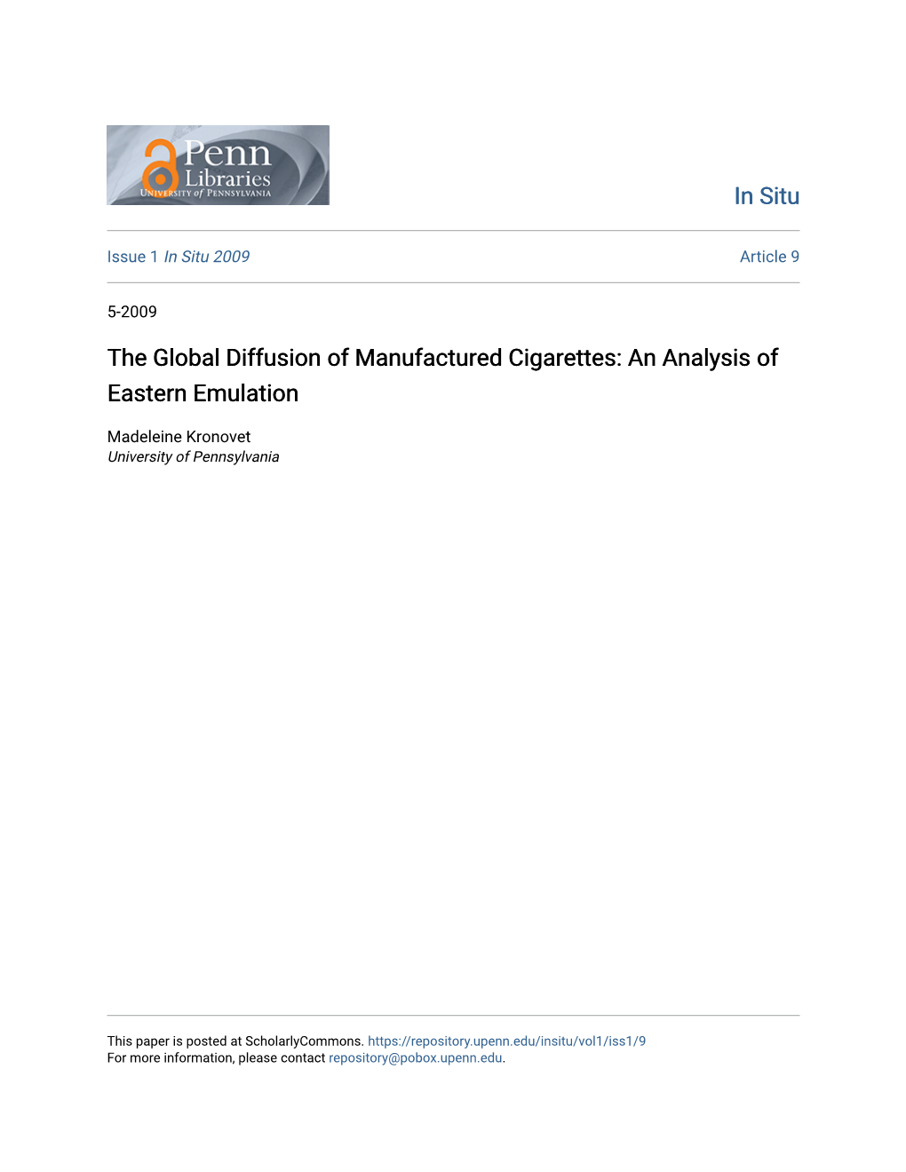 The Global Diffusion of Manufactured Cigarettes: an Analysis of Eastern Emulation