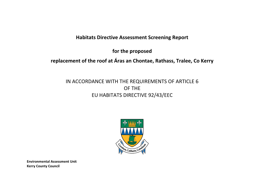 Habitats Directive Assessment Screening Report for the Proposed