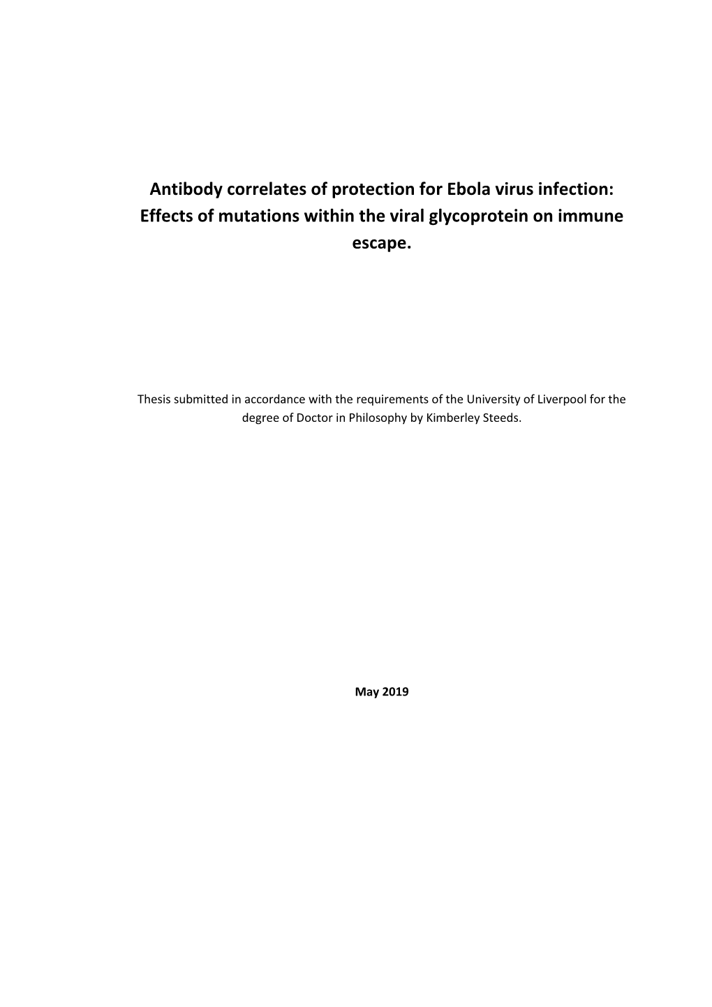 Antibody Correlates of Protection for Ebola Virus Infection: Effects of Mutations Within the Viral Glycoprotein on Immune Escape