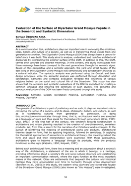 Evaluation of the Surface of Diyarbakır Grand Mosque Façade in the Semantic and Syntactic Dimensions