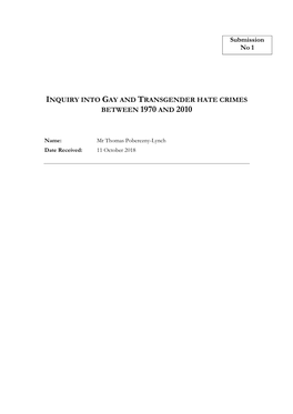 Submission No 1 INQUIRY INTO GAY and TRANSGENDER HATE