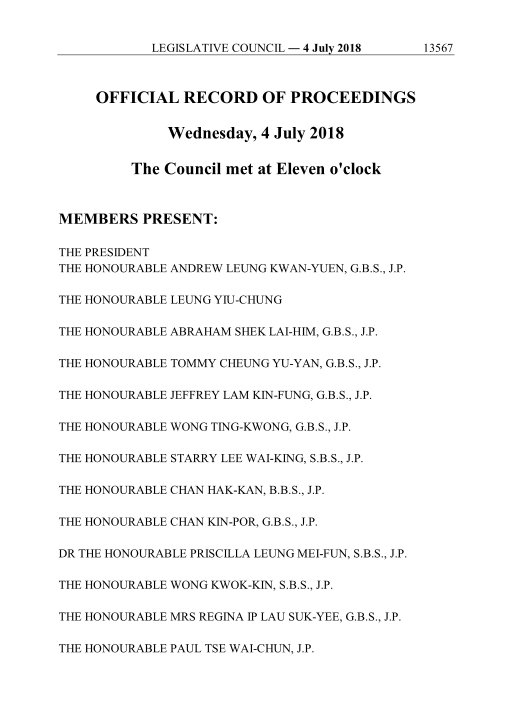 OFFICIAL RECORD of PROCEEDINGS Wednesday, 4 July
