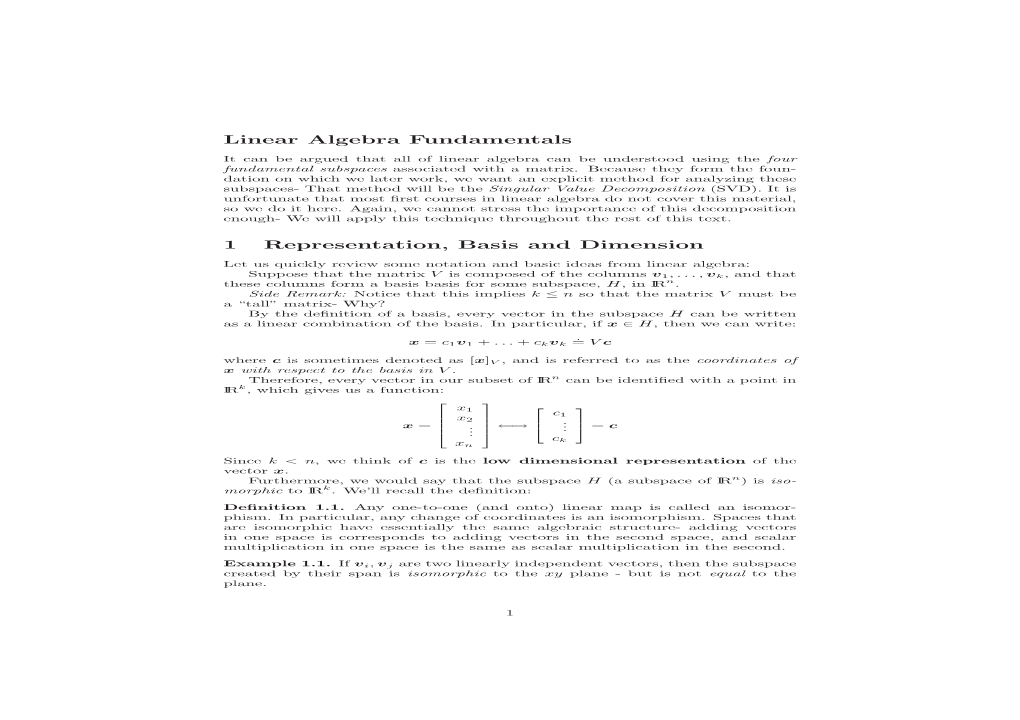 Linear Algebra Fundamentals 1 Representation, Basis and Dimension