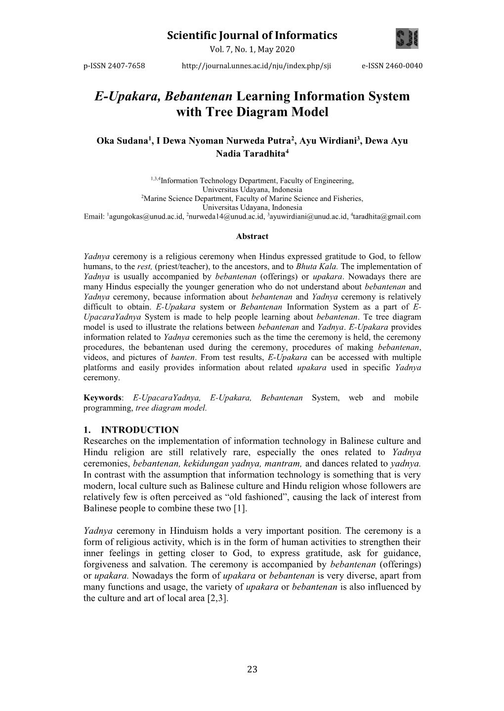 E-Upakara, Bebantenan Learning Information System with Tree Diagram Model