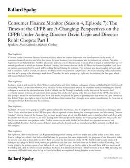 Consumer Finance Monitor (Season 4, Episode 7): the Times at the CFPB Are A-Changing: Perspectives on the CFPB Under Acting Dire