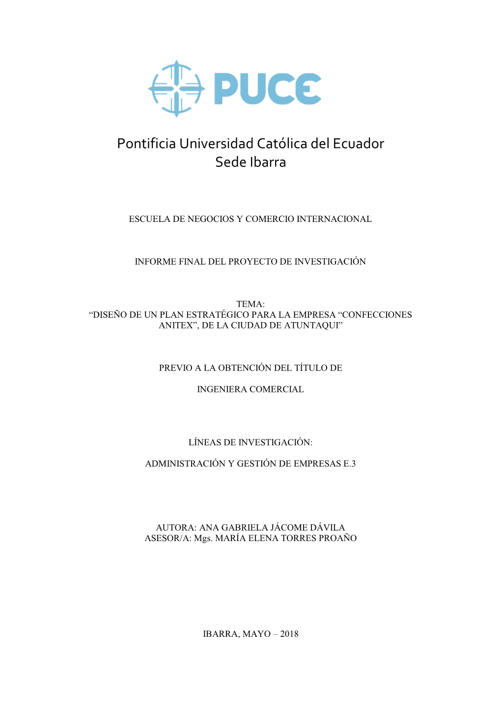 Pontificia Universidad Católica Del Ecuador Sede Ibarra