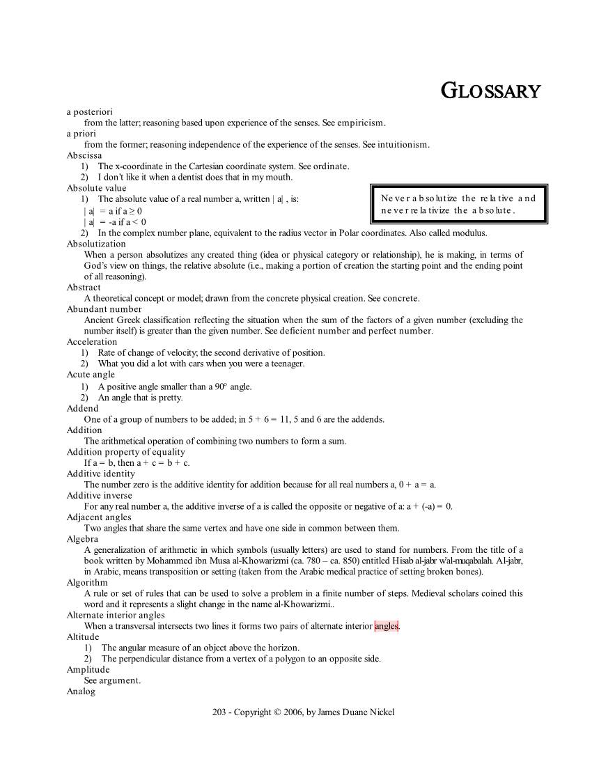 Mathematics Glossary