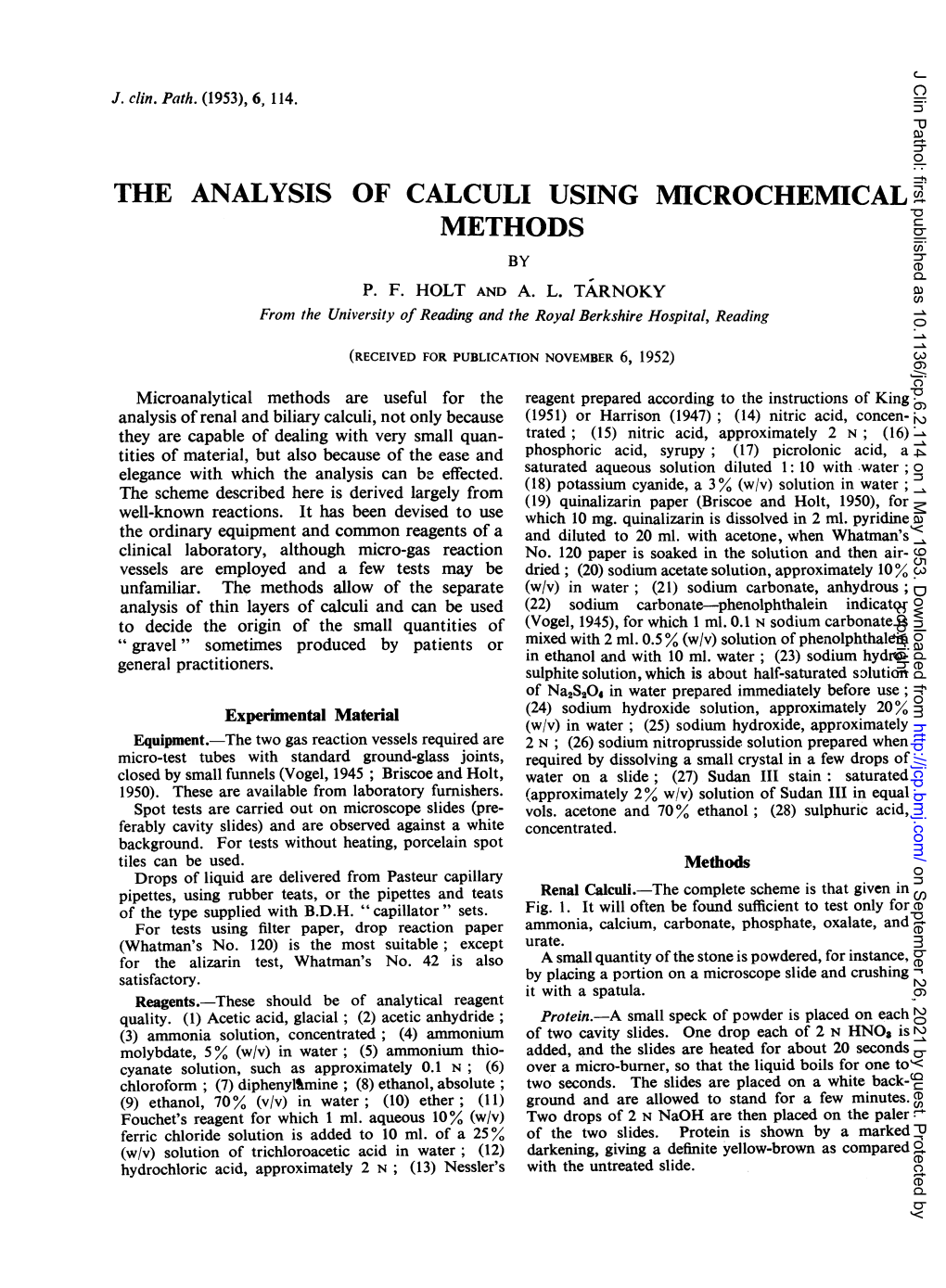 The Analysis Ofcalculi Using Microchemical Methods