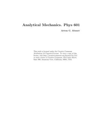 Analytical Mechanics. Phys 601