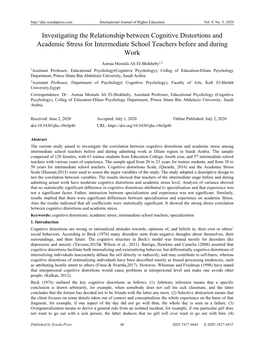 Investigating the Relationship Between Cognitive Distortions and Academic Stress for Intermediate School Teachers Before and During Work