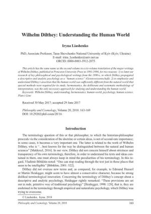 Wilhelm Dilthey: Understanding the Human World