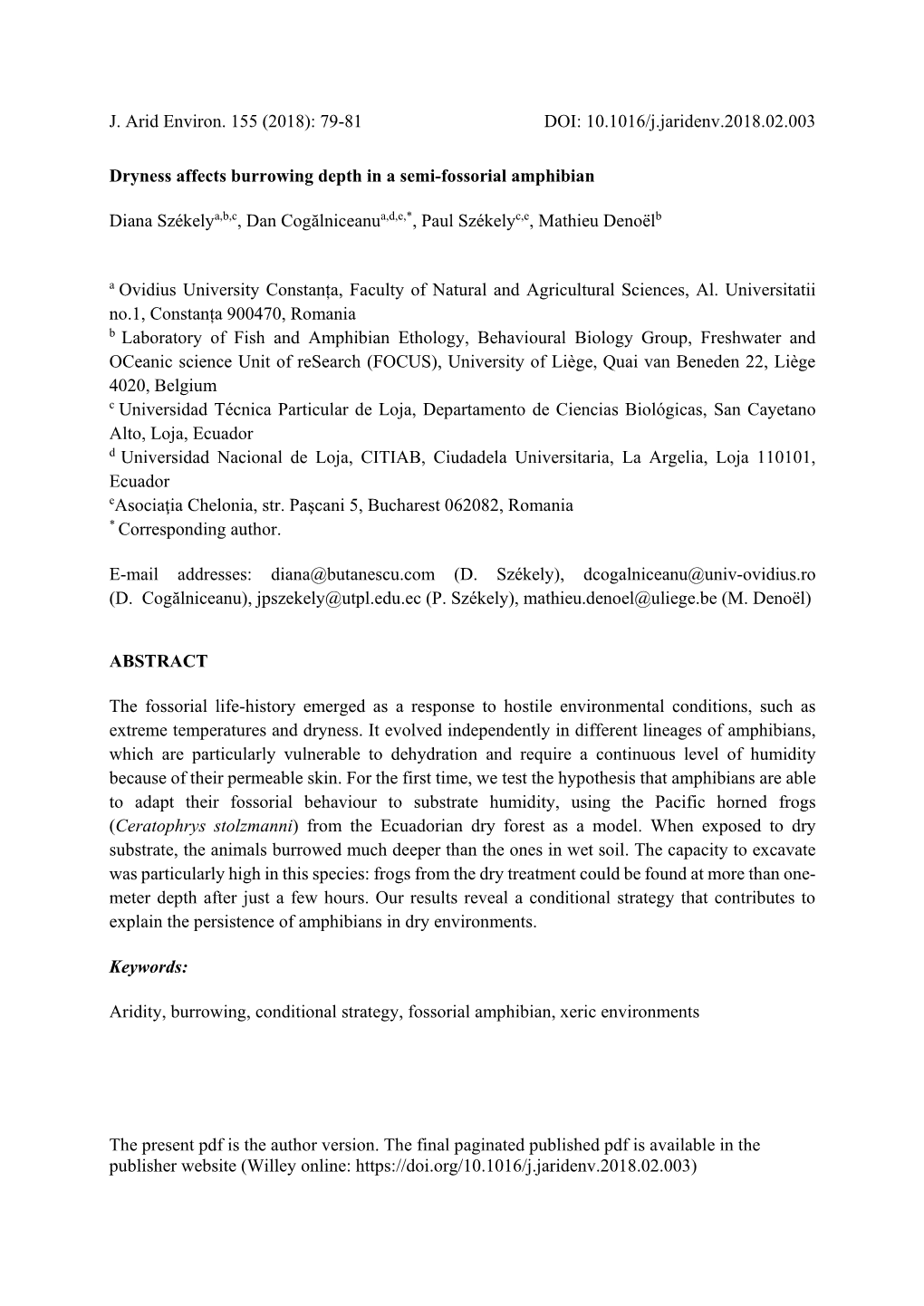 J. Arid Environ. 155 (2018): 79-81 DOI: 10.1016/J.Jaridenv.2018.02.003 the Present Pdf Is the Author Version. the Final Paginate