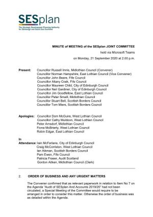 Minute of the Sesplan Joint Committee 21 September 2020