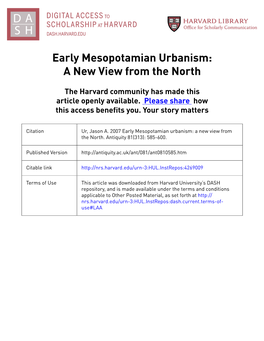 Early Mesopotamian Urbanism: a New View from the North