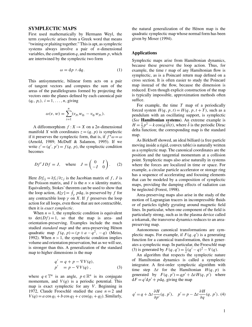 SYMPLECTIC MAPS Applications