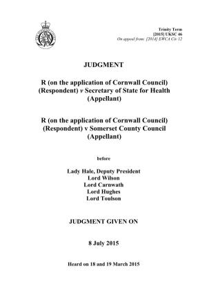 Cornwall Council) (Respondent) V Secretary of State for Health (Appellant)