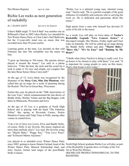 Des Moines Register April 30, 2009 "Richie Lee Is a Talented Young Man, Talented Young Man," Naylor Said