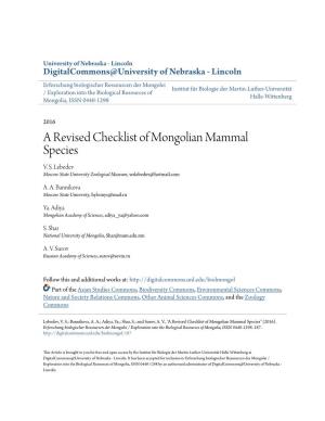 A Revised Checklist of Mongolian Mammal Species V