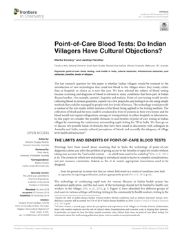 Point-Of-Care Blood Tests: Do Indian Villagers Have Cultural Objections?