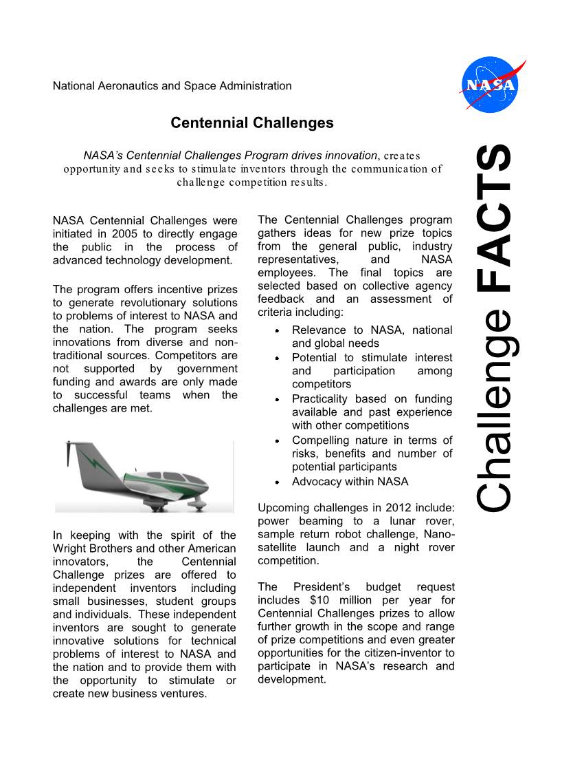 Centennial Challenges Fact Sheet